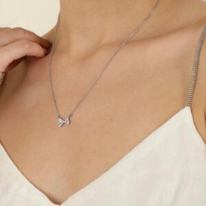 Rhodium Silver Bow Necklace